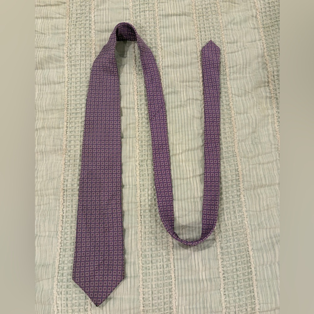 Brooks Brothers 346‎ Pure Silk Necktie Purple Blue White Square Pattern EUC